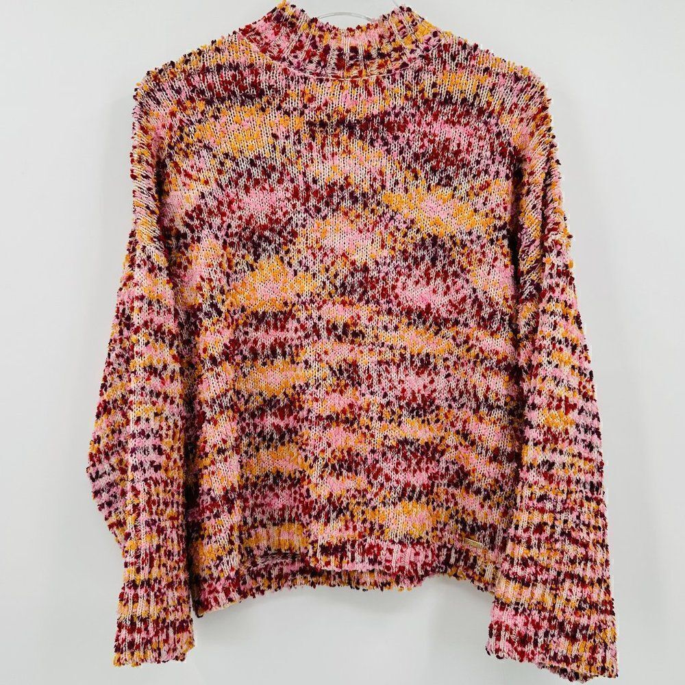 Marc New York Size Medium Pink & Yellow Boxy Wide Sleeve Mock Neck Knit Sweater